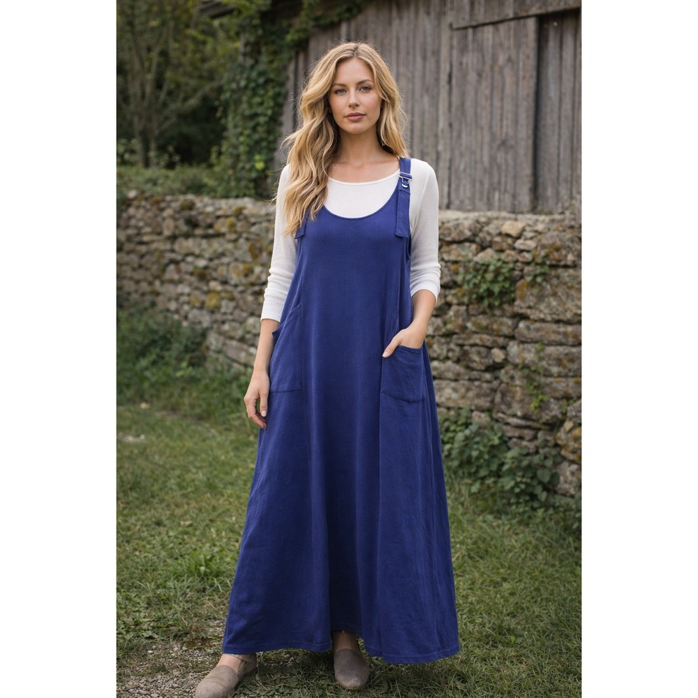 Alia Dress Women 12 Blue Maxi‎ Dress Jumper Style Sleeveless Lagenlook Country